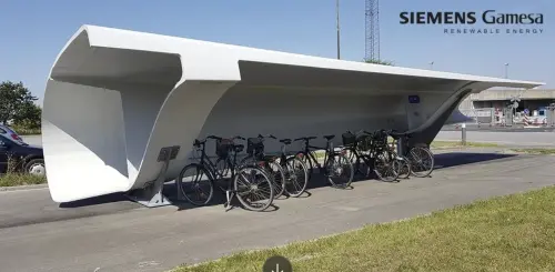 丹麥將退役的風機葉片,改建為自行車棚。(圖/翻攝自Siemens Gamesa) ▲丹麥將退役的風機葉片,改建為自行車棚。(圖/翻攝自Siemens Gamesa)