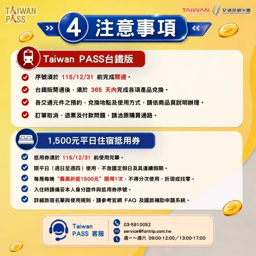 Taiwan PASS台鐵版雙省方案注意事項(圖/觀光署提供) ▲Taiwan PASS台鐵版雙省方案注意事項(圖/觀光署提供)